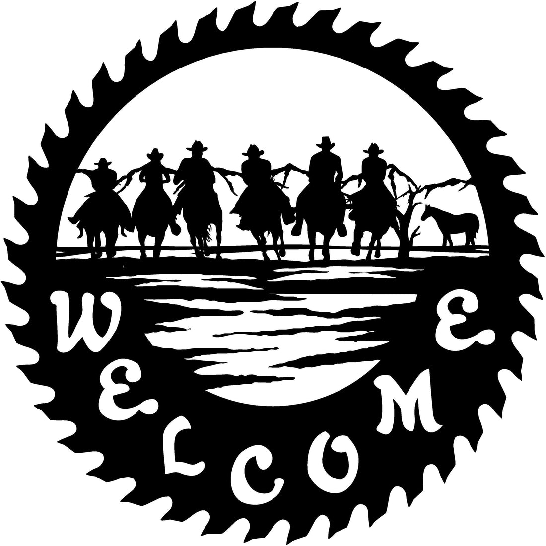 3ft Metal Sign with WELCOME cowboy scene