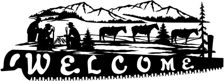 4ft Metal Sign with WELCOME cowboy horse scene
