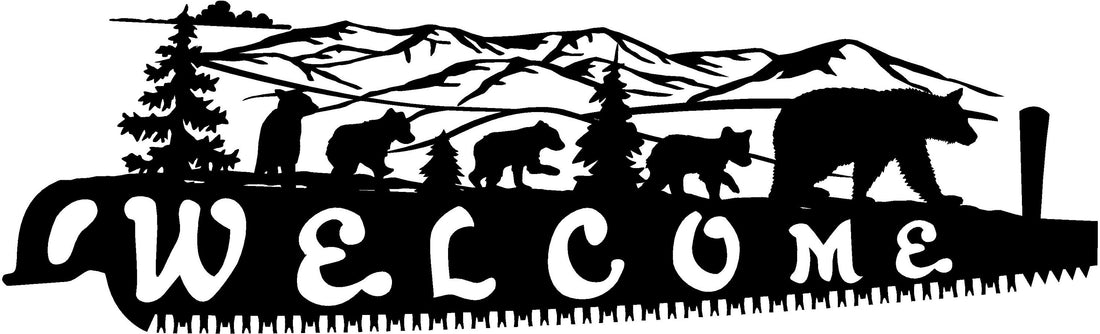 4ft Metal Sign with WELCOME bear scene
