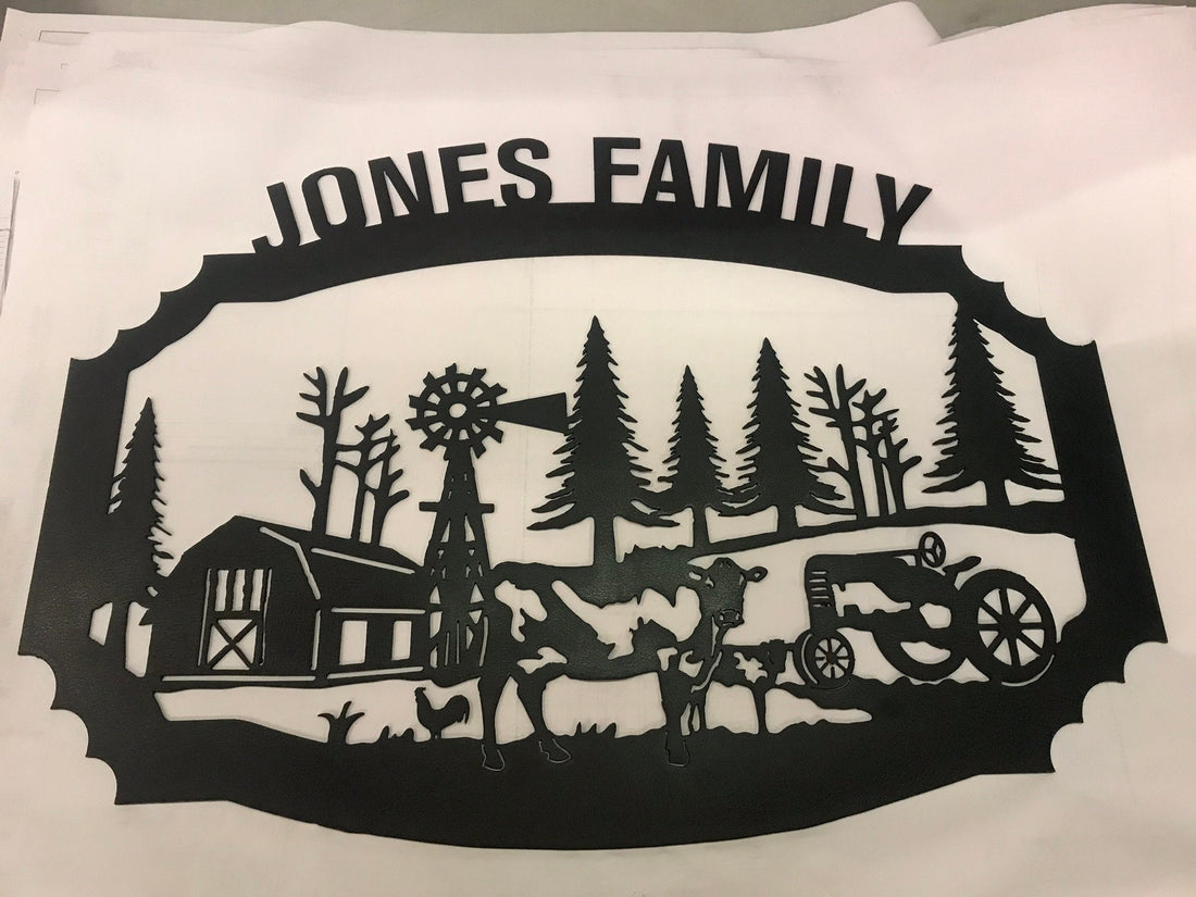 Metal Sign with barn customized with your name 36” wide