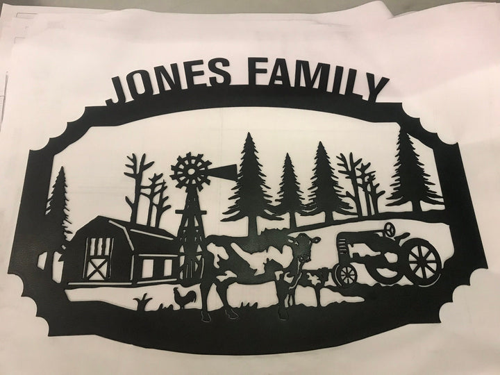 Metal Sign with barn customized with your name 36” wide