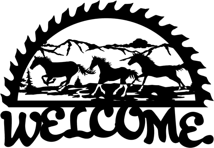 46in Metal Sign with WELCOME horse scene