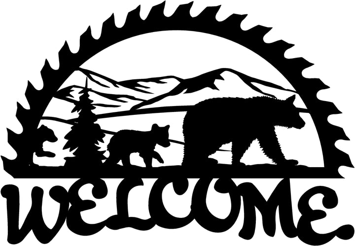 46in Metal Sign with WELCOME bear scene