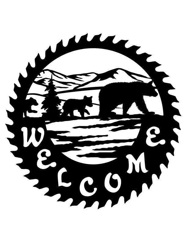 3ft Metal Sign with WELCOME bear scene