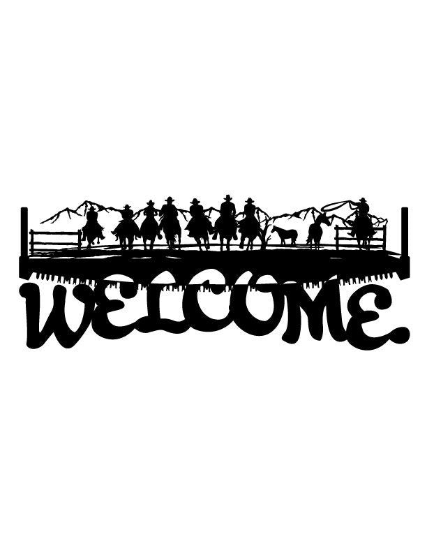 4ft Metal Sign with WELCOME cowboy horse scene