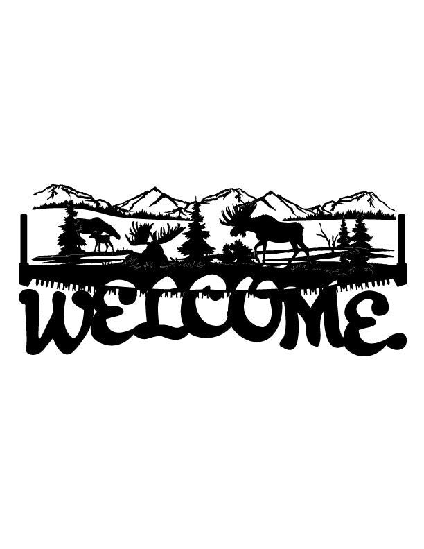 4ft Metal Sign with WELCOME moose scene