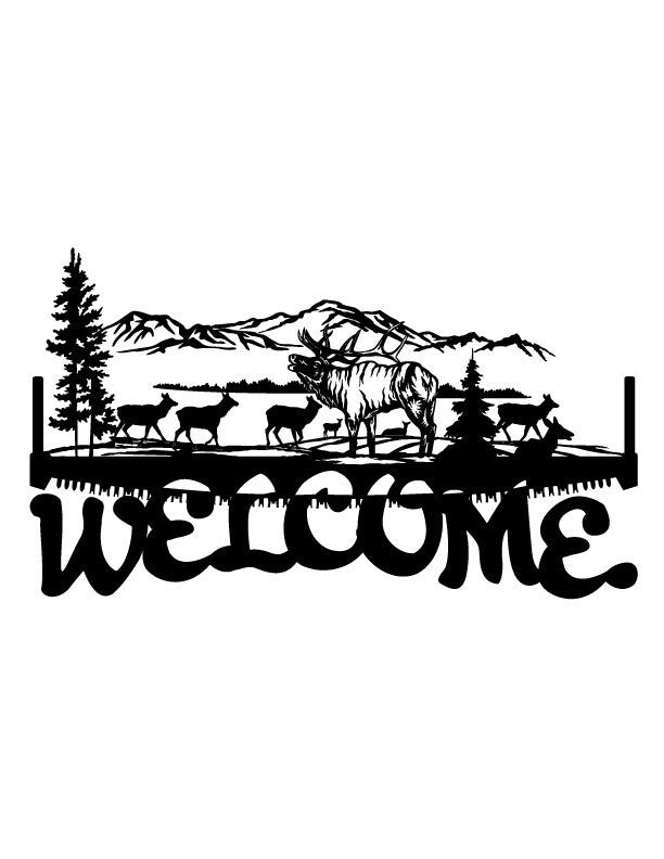 4ft Metal Sign with WELCOME elk scene
