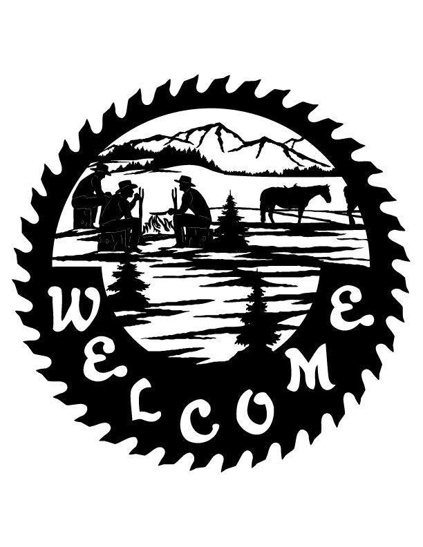 3ft Metal Sign with WELCOME cowboy scene