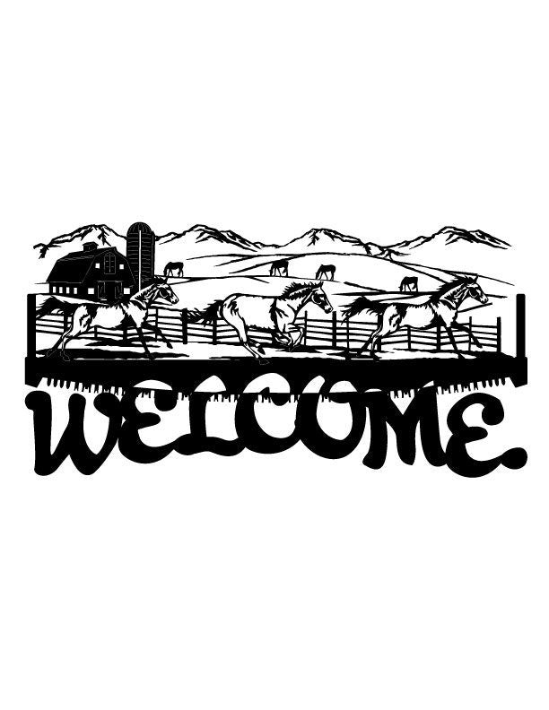 4ft Metal Sign with WELCOME farm scene
