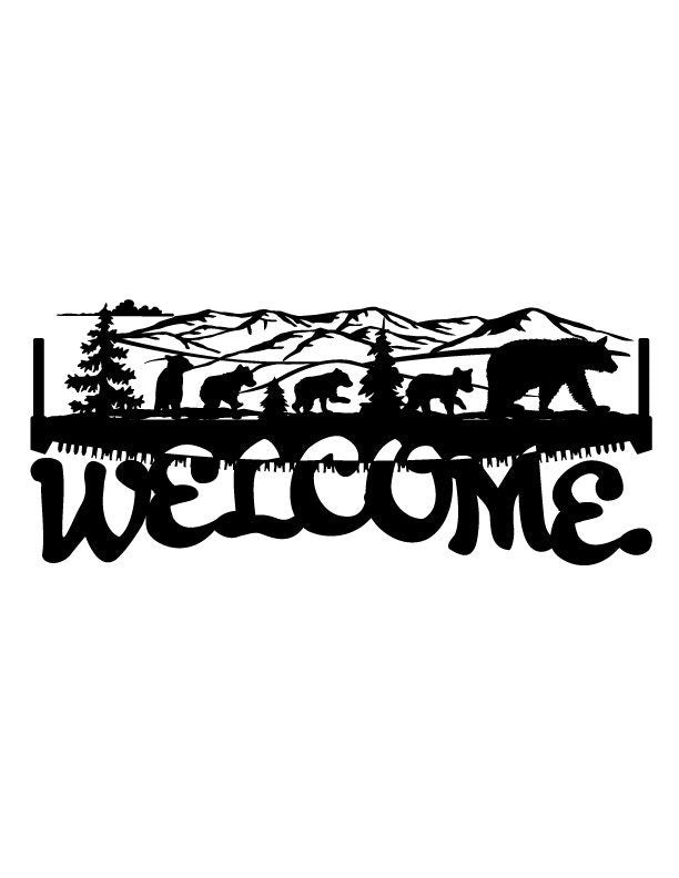 4ft Metal Sign with WELCOME bear scene