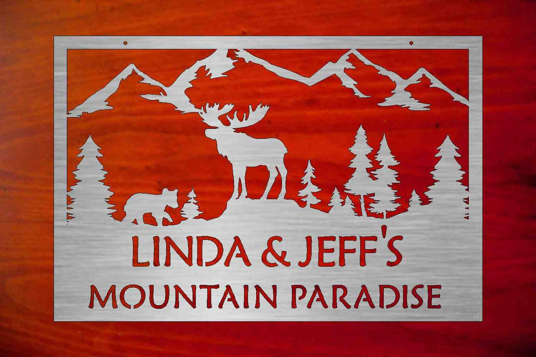 Metal Sign with WELCOME or custom with your name moose scene 36" wide