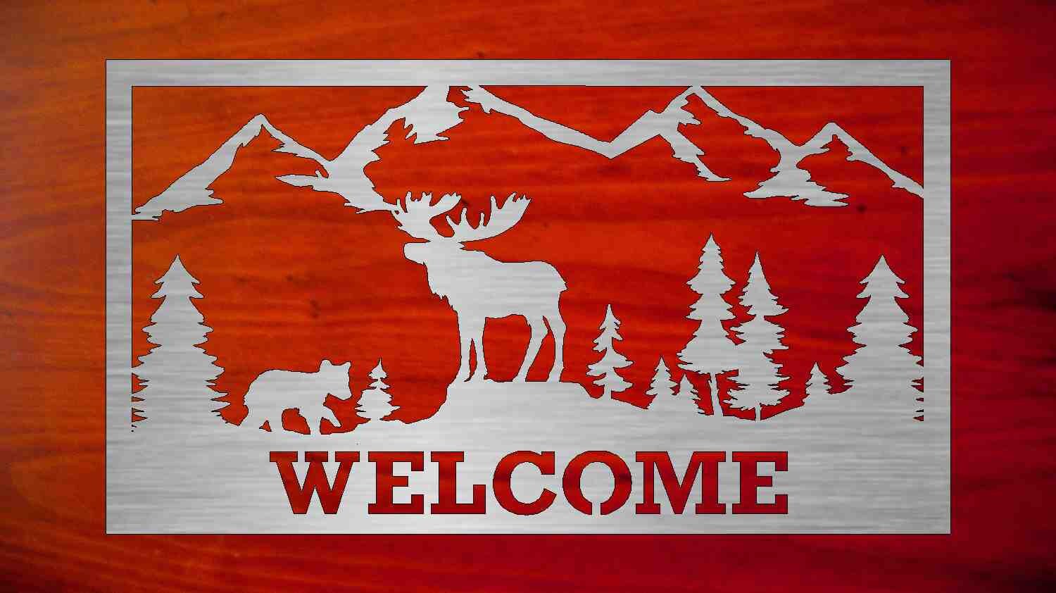 Metal Sign with WELCOME or custom with your name moose scene 36" wide