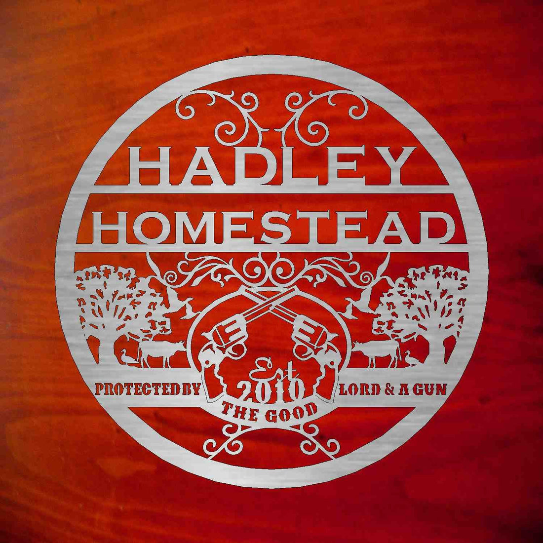 3ft Metal Sign with cows and guns customized with your name