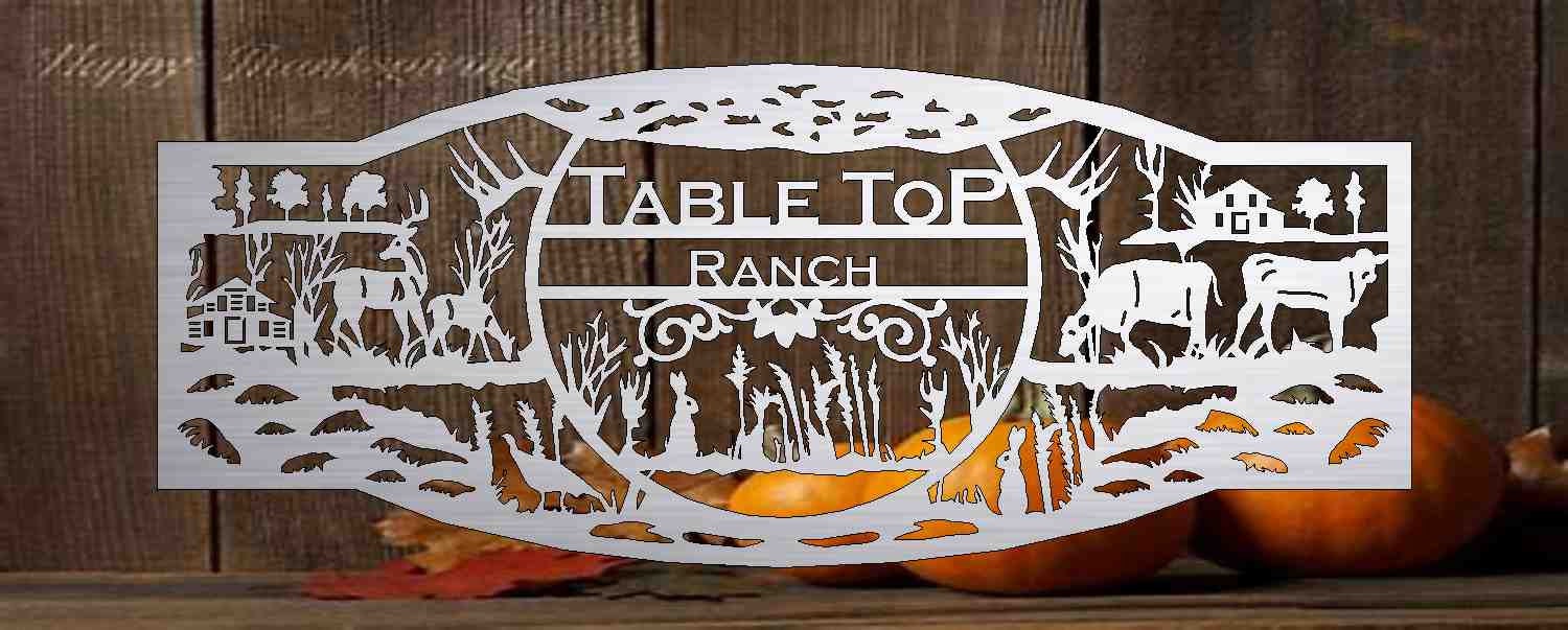 Metal Sign with cow and wildlife customized with your name large ranch sign 72” wide