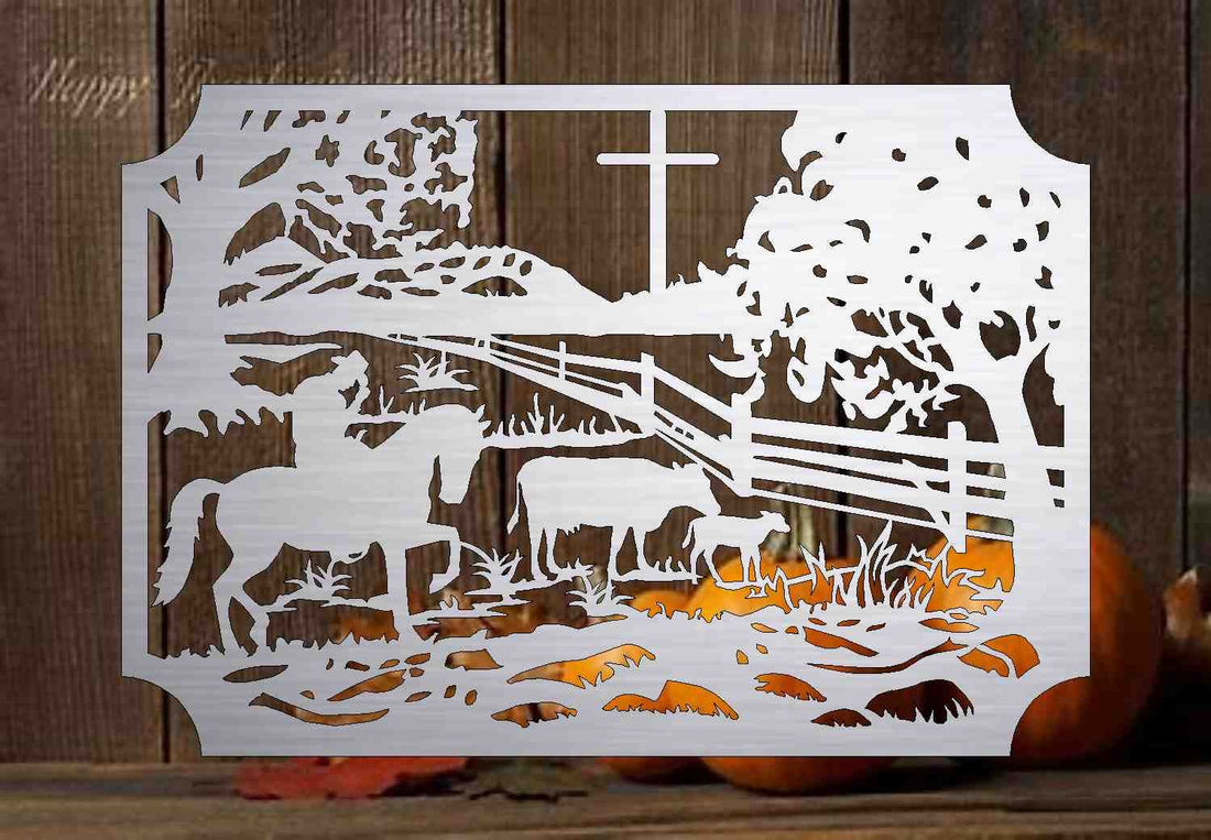 Metal Sign with praying cowboy scene customized with you text 36” wide