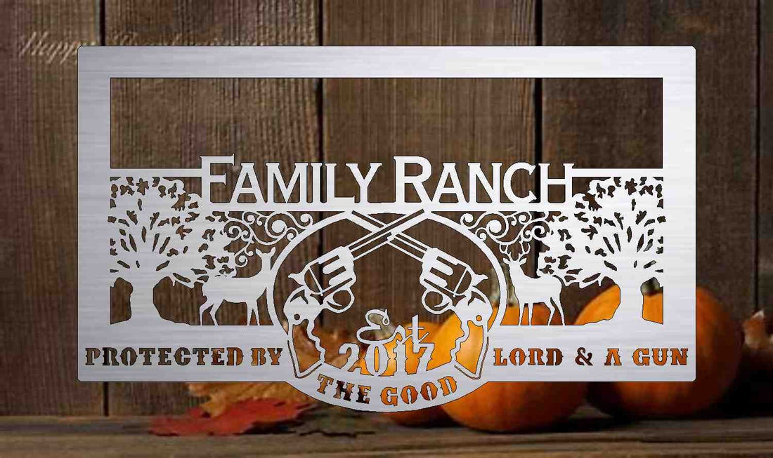 Custom Metal Sign with deer and guns customized with your name 3' wide 10ga heavy metal with exterior powder coating