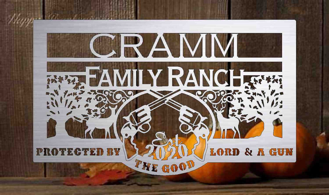 Custom Metal Sign with deer and guns customized with your name 3' wide 10ga heavy metal with exterior powder coating