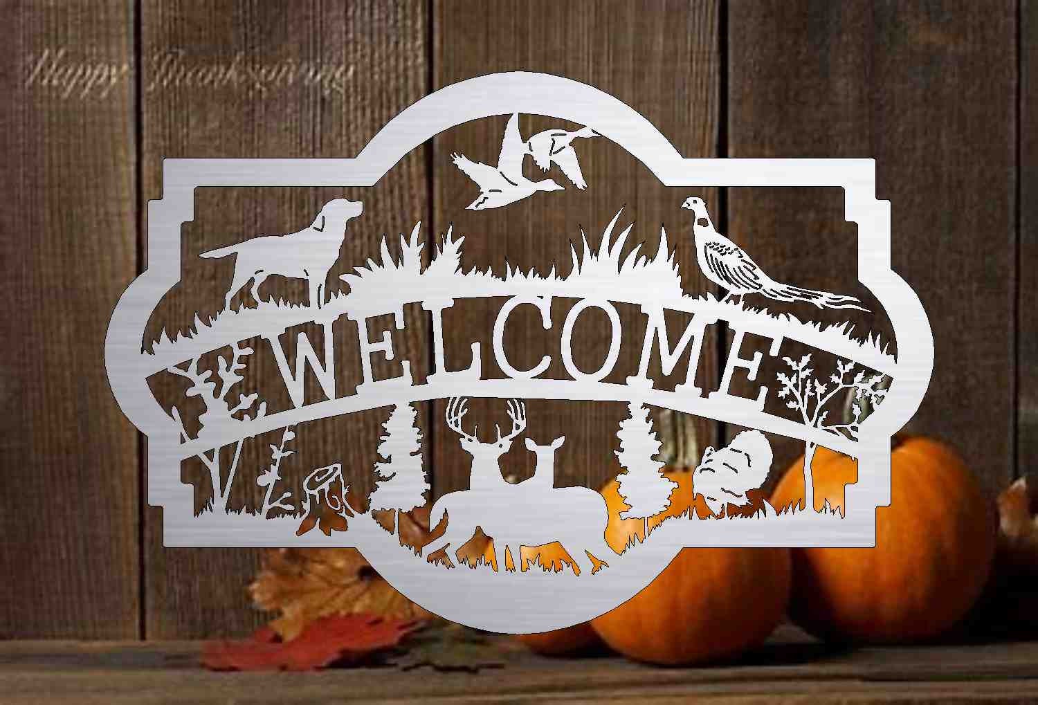 Ranch sign,farm sign,address sign,deer,pheasant,hunting,turkeys,dogs,3ft Metal Sign welcome or personalized with hunting scene