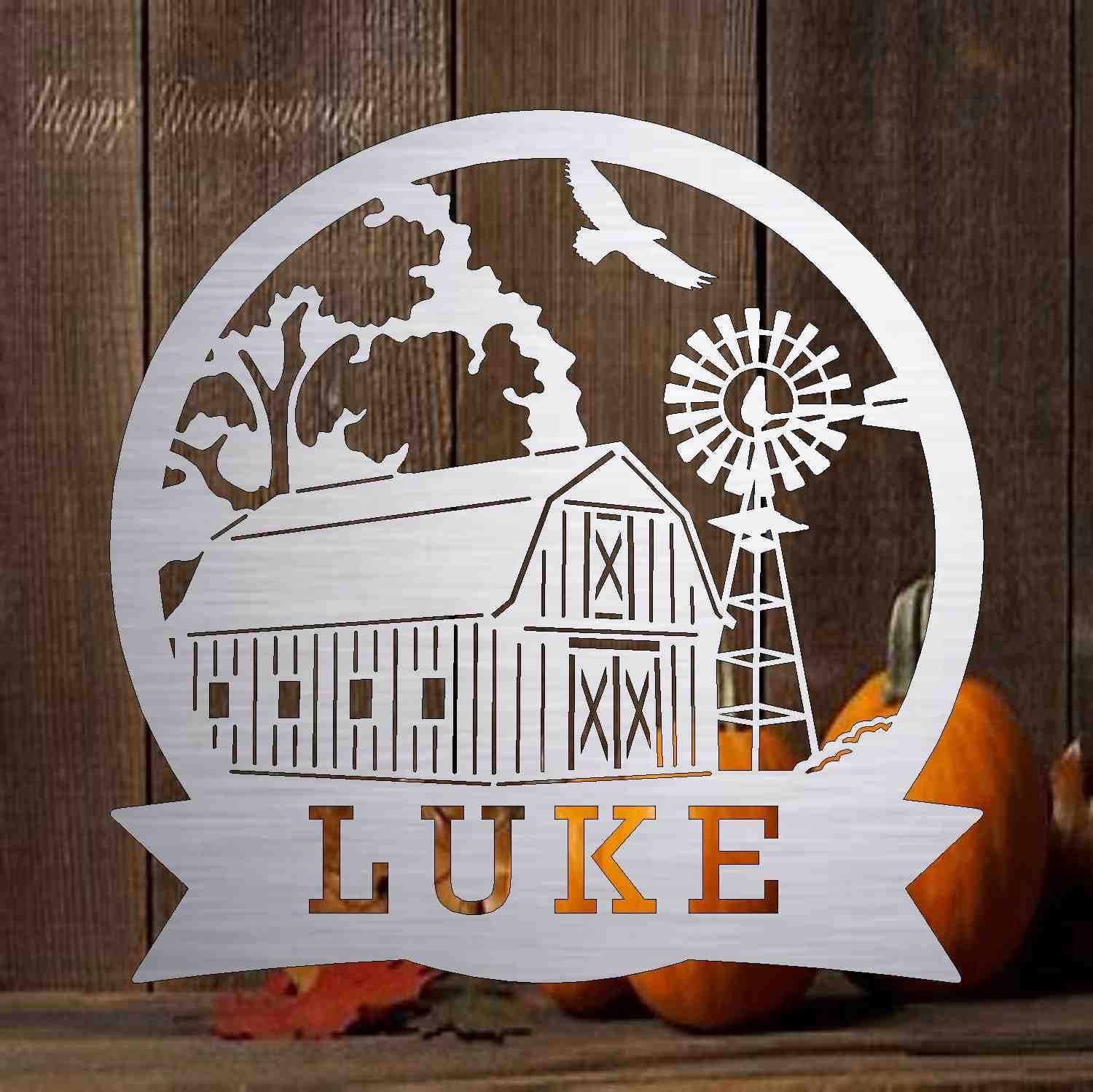 Welcome sign,ranch sign, barn,windmill,trees,welcome,3ft Metal Sign with farm scene windmill customized with your name