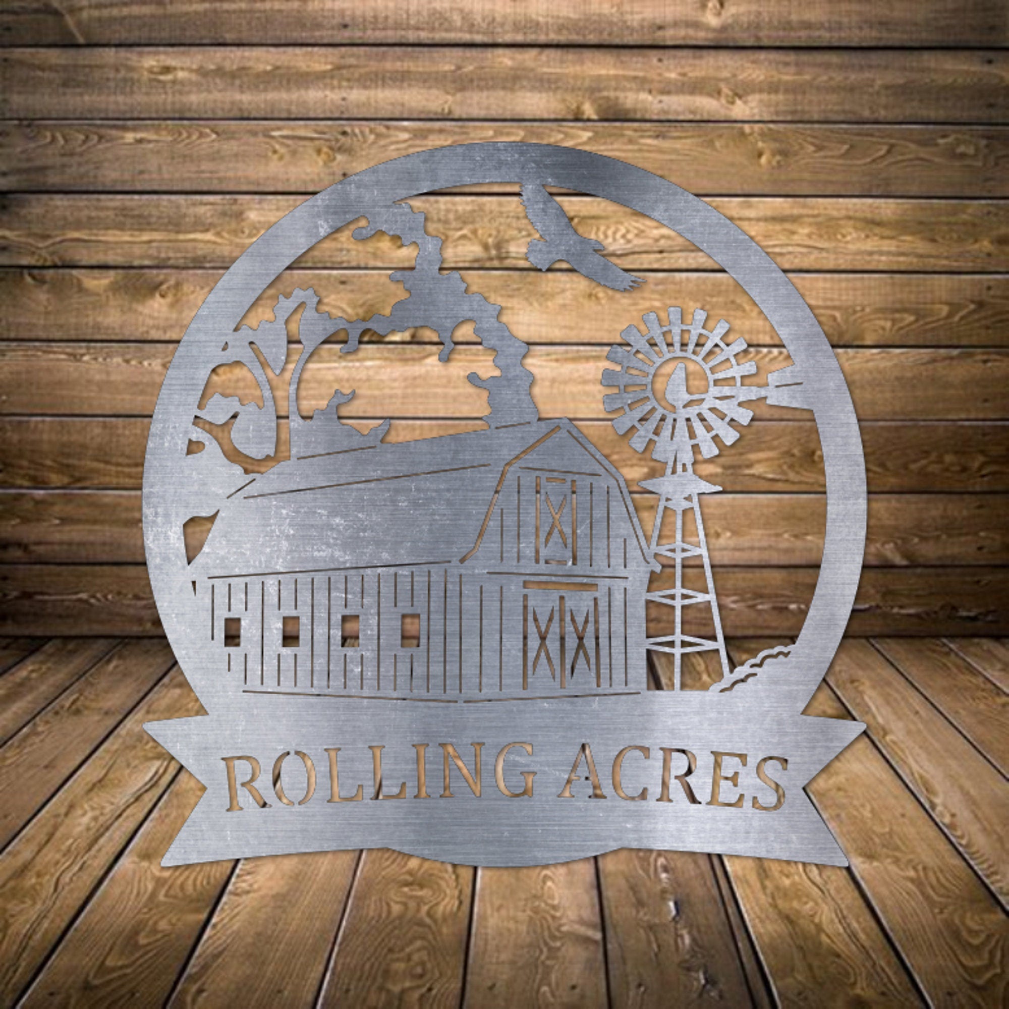 Welcome sign,ranch sign, barn,windmill,trees,welcome,3ft Metal Sign with farm scene windmill customized with your name