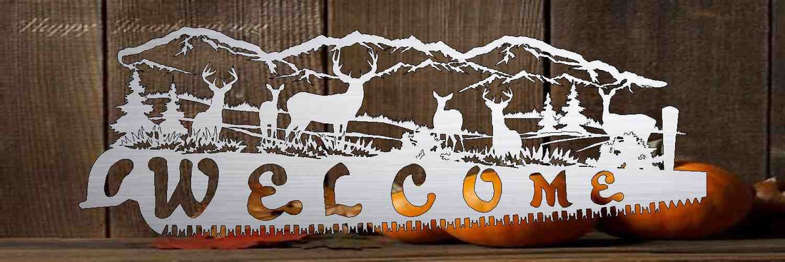 Custom Metal Sign with WELCOME deer scene