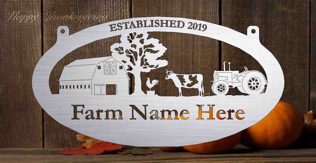 Custom Metal Sign with barn customized with your name 3' wide 10ga galvanized heavy metal with exterior powder coating