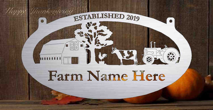 Custom Metal Sign with barn customized with your name 3' wide 10ga galvanized heavy metal with exterior powder coating