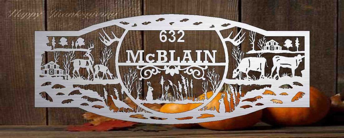 Metal Sign with cow and wildlife customized with your name large ranch sign 72” wide