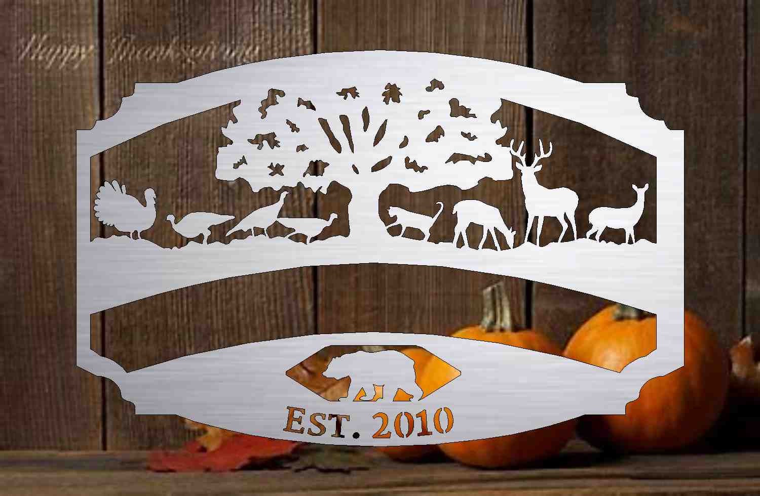 Metal Sign with hunting scene customized with your name 36” wide gate sign, Entry sign, welcome sign
