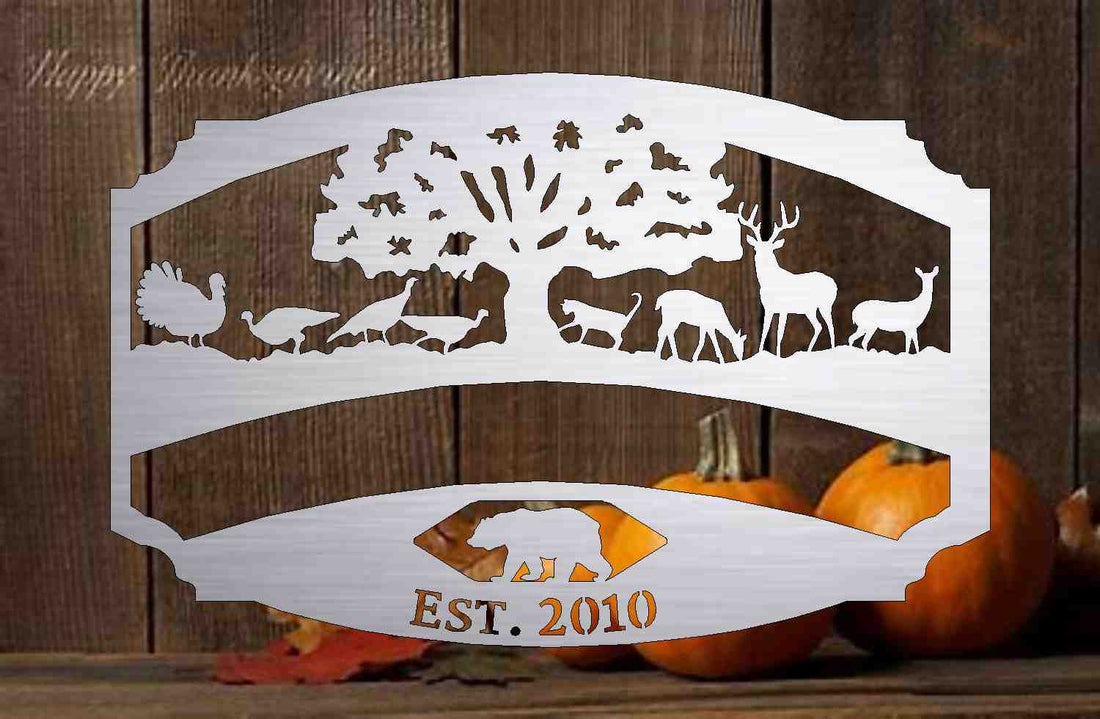 Metal Sign with hunting scene customized with your name 36” wide gate sign, Entry sign, welcome sign