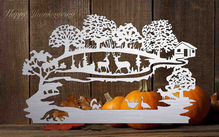 Metal Sign with deer scene customized with your name 36” wide