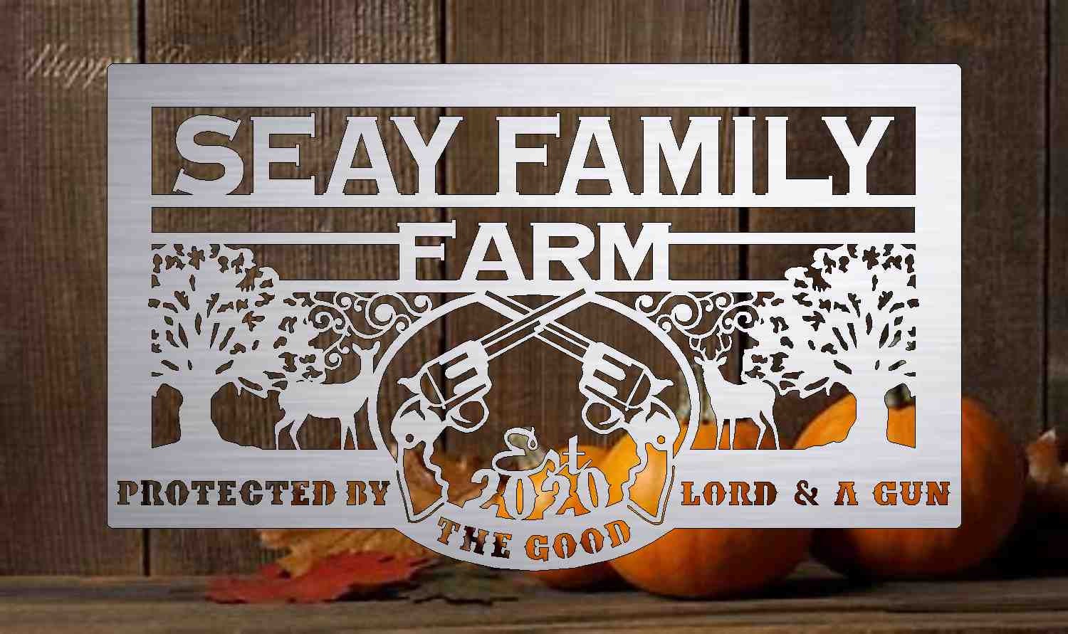 Custom Metal Sign with deer and guns customized with your name 3' wide 10ga heavy metal with exterior powder coating