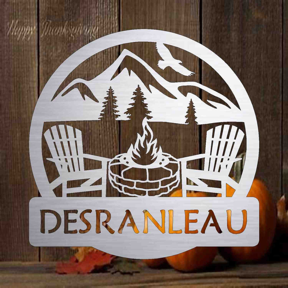 Stone Firepit Camping Monogram Sign customized with you text