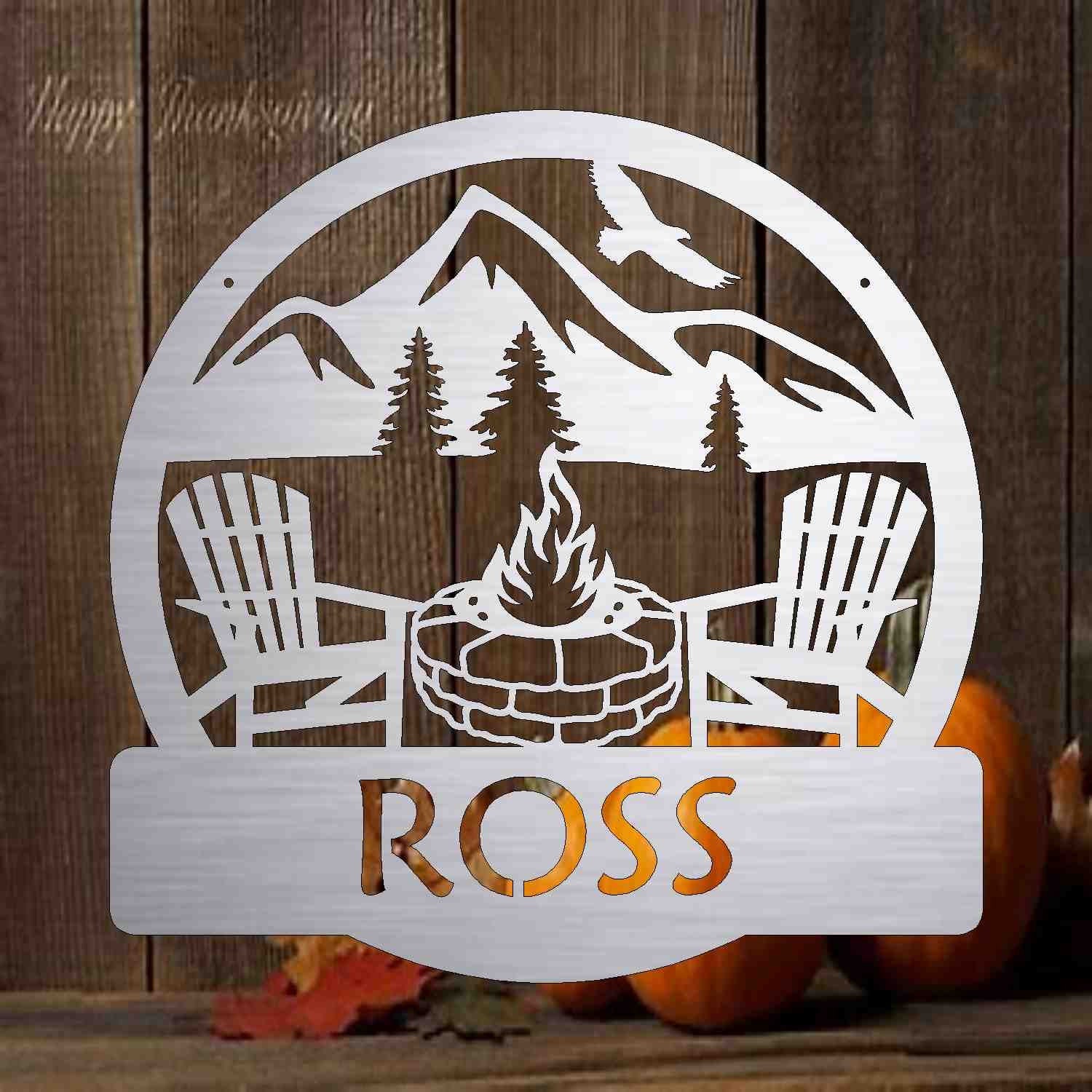 Stone Firepit Camping Monogram Sign customized with you text