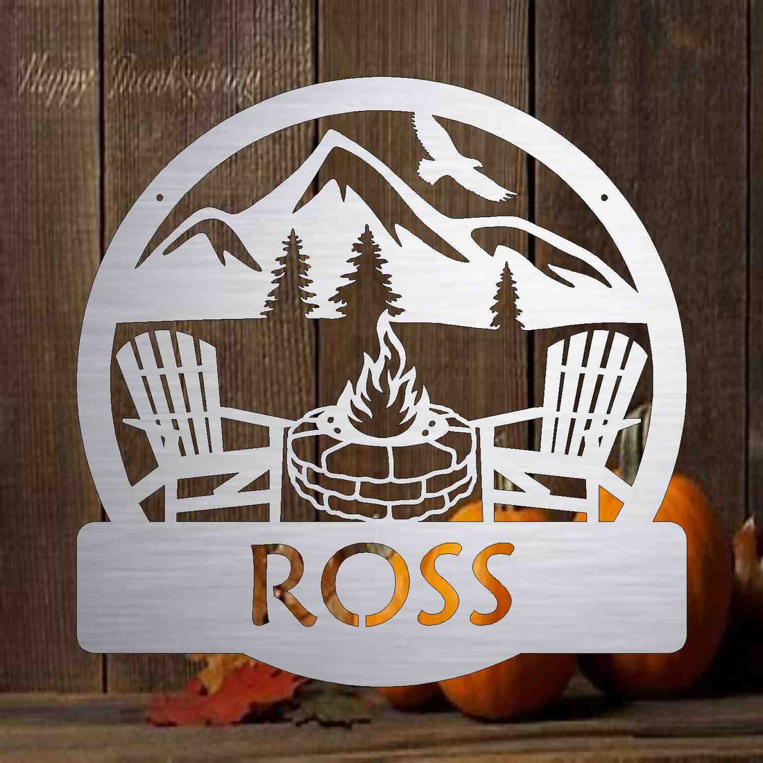 Stone Firepit Camping Monogram Sign customized with you text