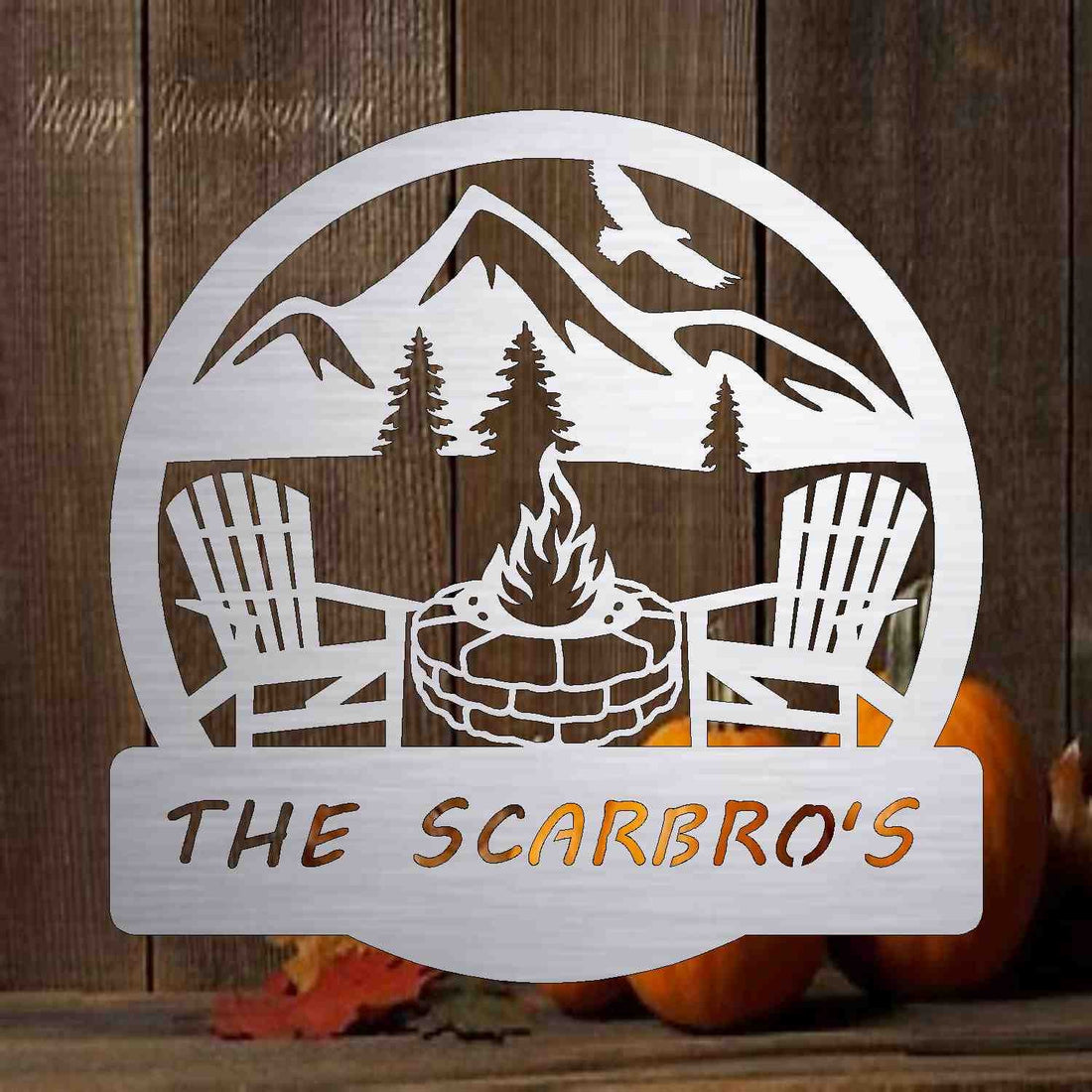 Stone Firepit Camping Monogram Sign customized with you text