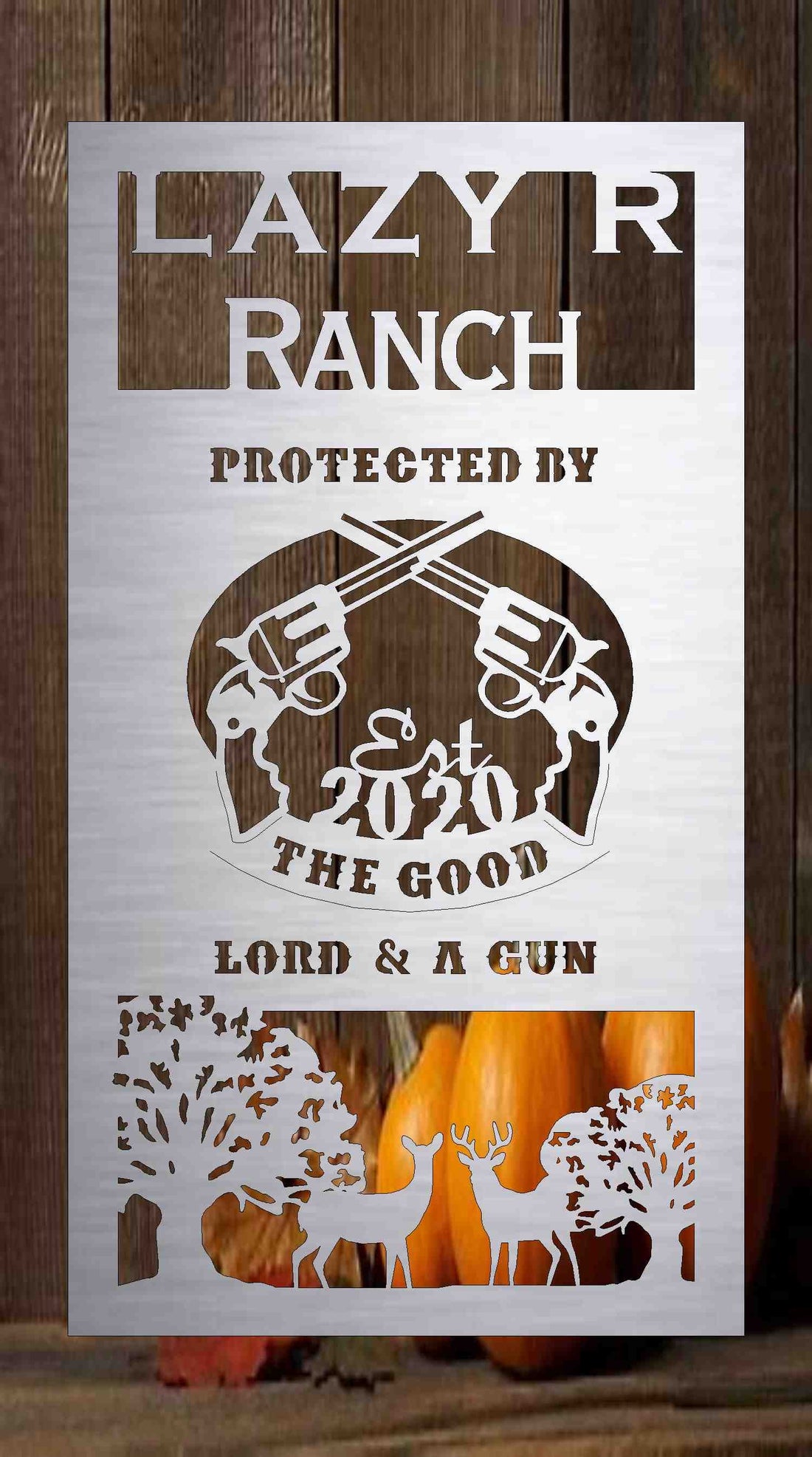 3ft Metal Sign with deer and guns customized with your name