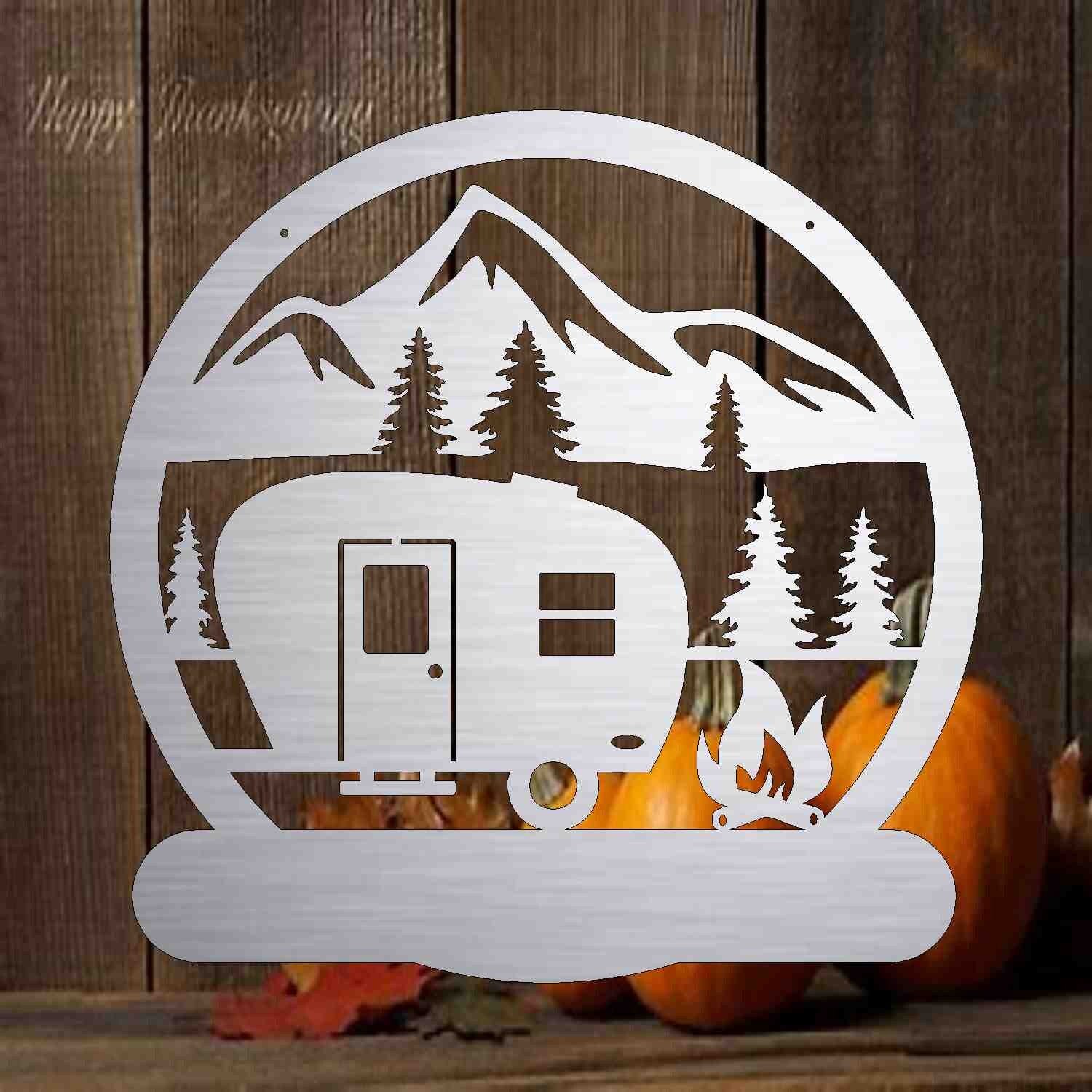 Camper Monogram Sign - Personalized Metal Sign - Home Decor - Monogram Gifts - Patio Decor - Camping Art , Door Monogram,