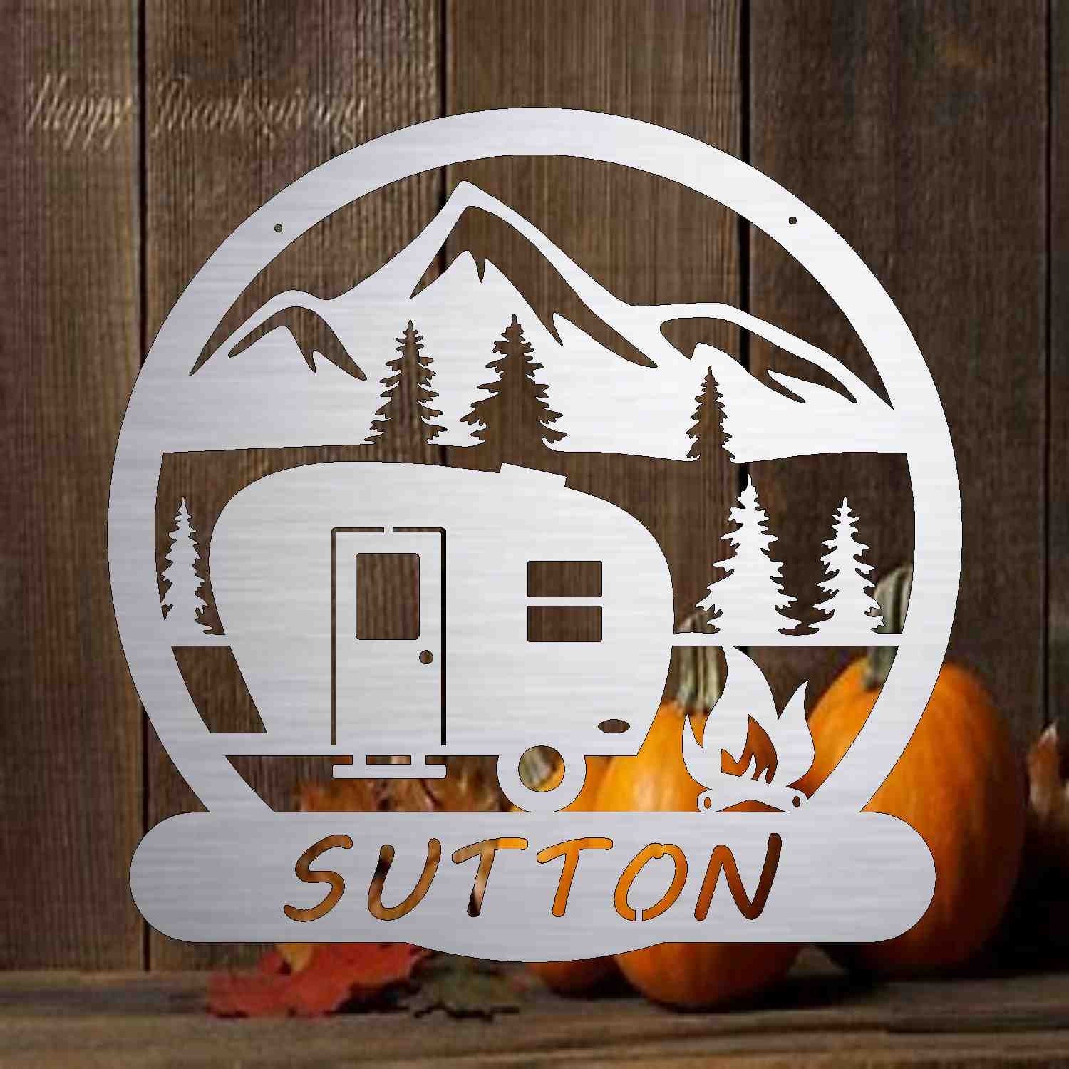Camper Monogram Sign - Personalized Metal Sign - Home Decor - Monogram Gifts - Patio Decor - Camping Art , Door Monogram,