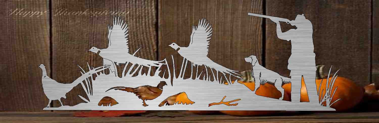 Metal Sign pheasant hunting scene customized with your name 46” wide