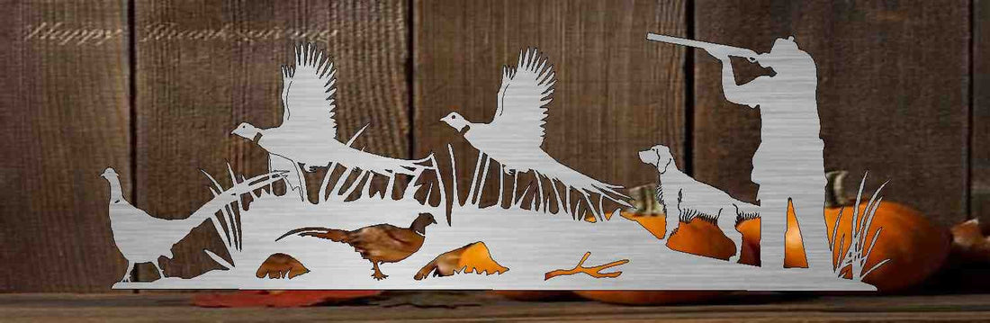Metal Sign pheasant hunting scene customized with your name 46” wide