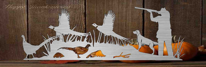 Metal Sign pheasant hunting scene customized with your name 46” wide