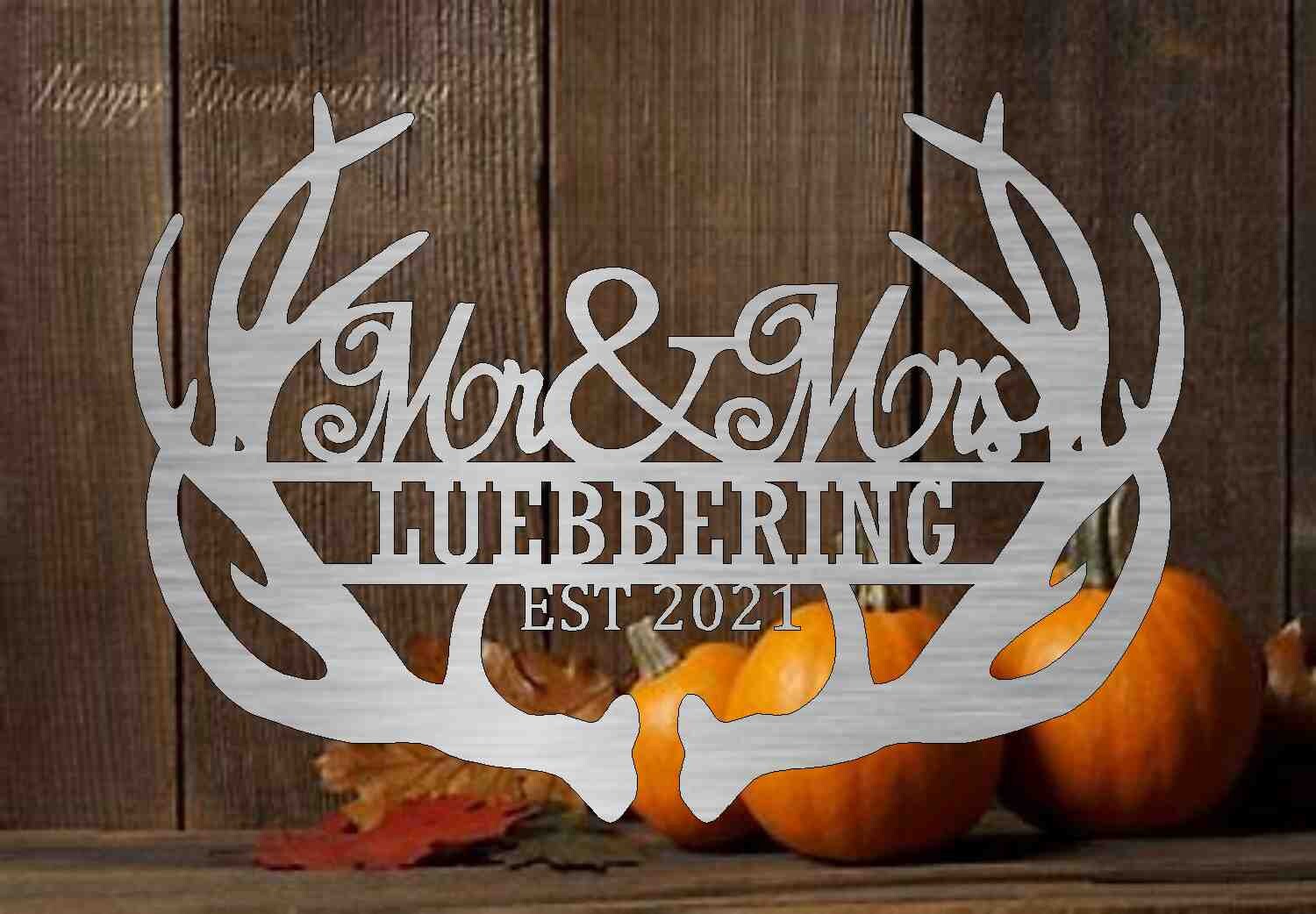 Wedding sign,deer decor,deer antlers,wedding gift, personalized sign,3ft Metal Sign mr and mrs antler weding customized with your name