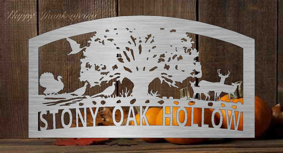 Ranch sign,address sign,personalized sign,welcome sign custom Metal Sign with tree, deer, turkey, ducks and scene customized with your name