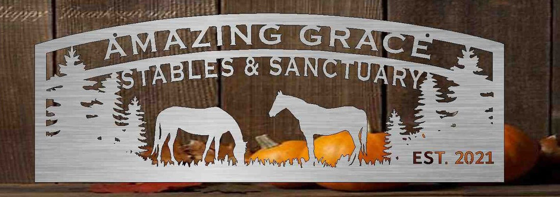 Ranch sign,large,personalized, welcome sign,custom Metal Sign with horse and trees scene customized with your name changed to fit your need
