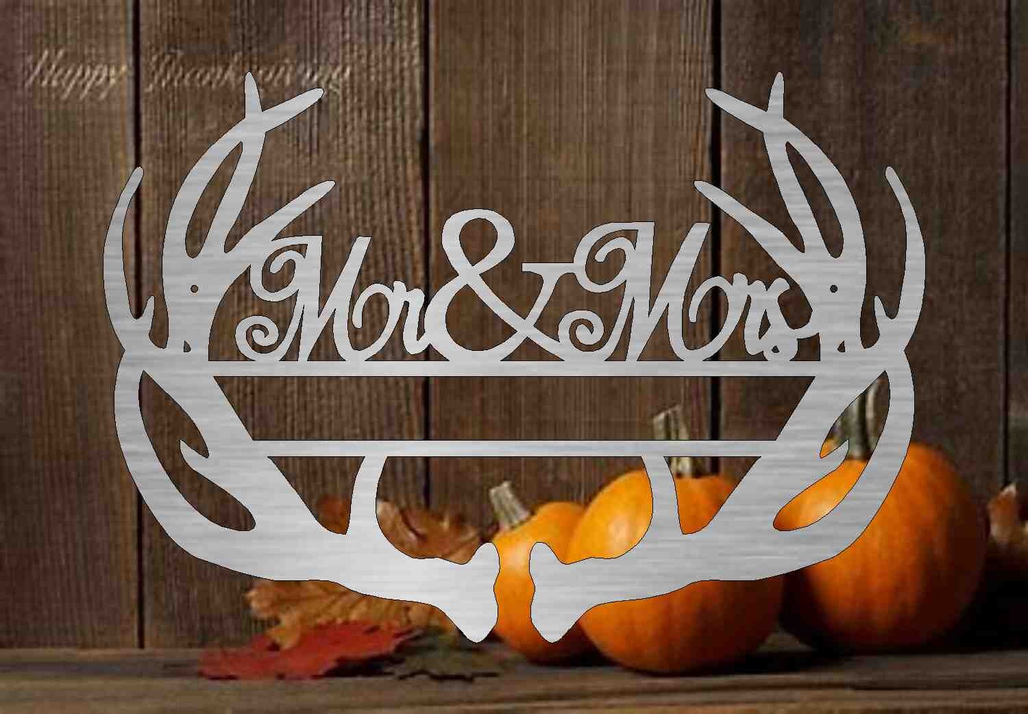 Wedding sign,deer decor,deer antlers,wedding gift, personalized sign,3ft Metal Sign mr and mrs antler weding customized with your name