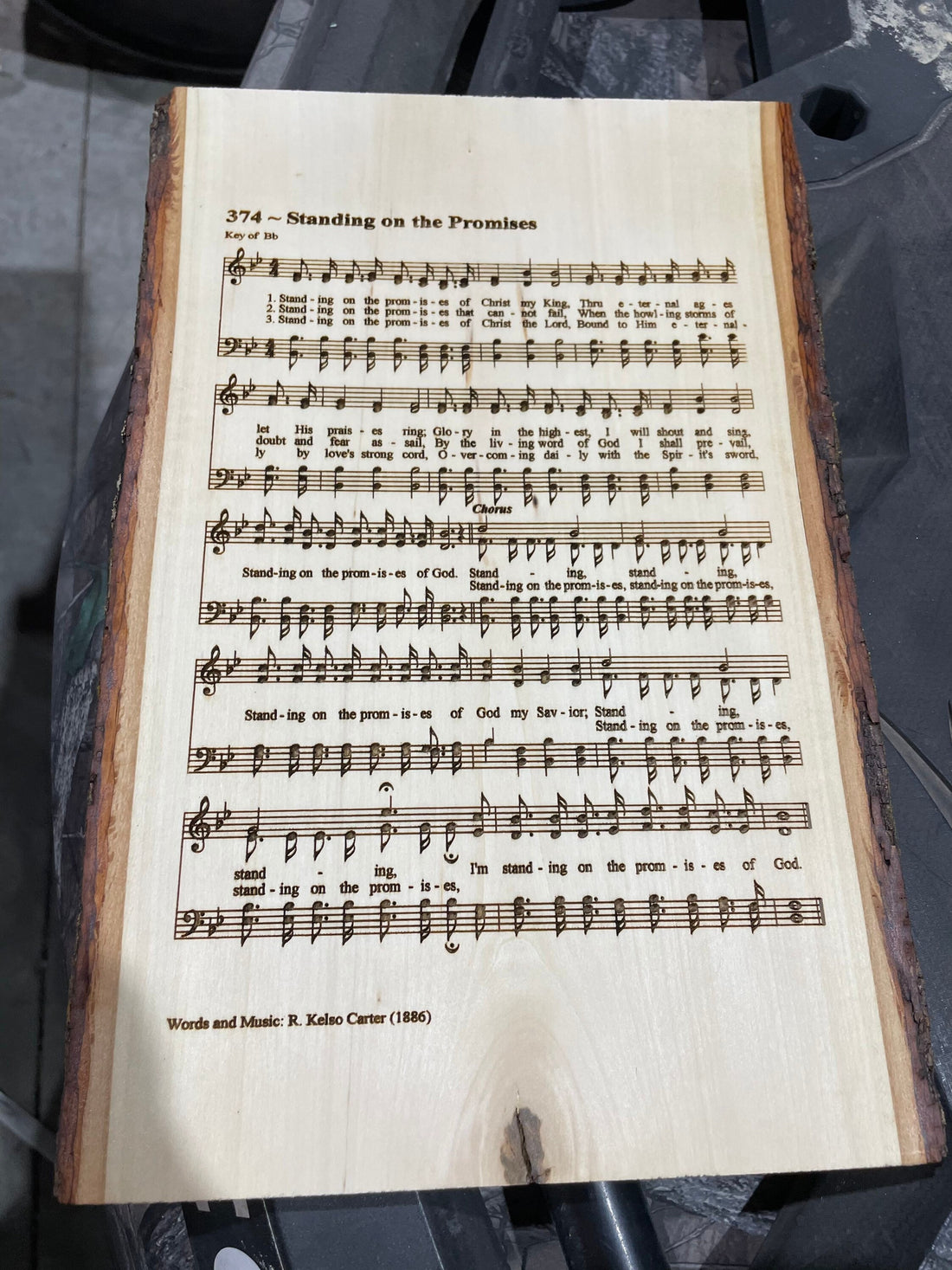Lazer engraved wooden live edge board with your favorite hymn engraved