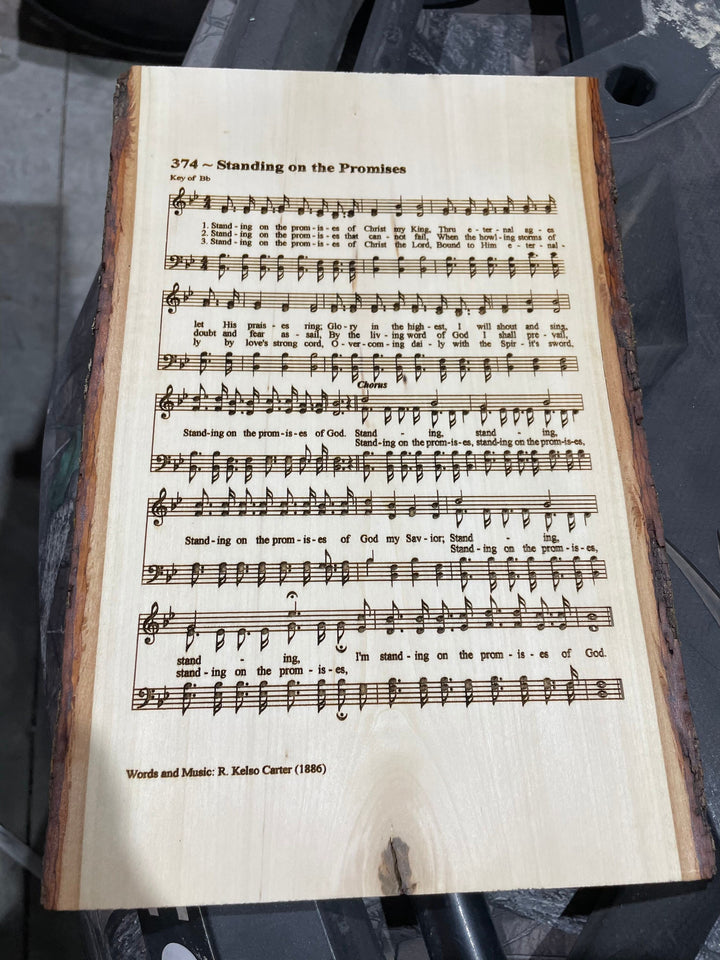 Lazer engraved wooden live edge board with your favorite hymn engraved
