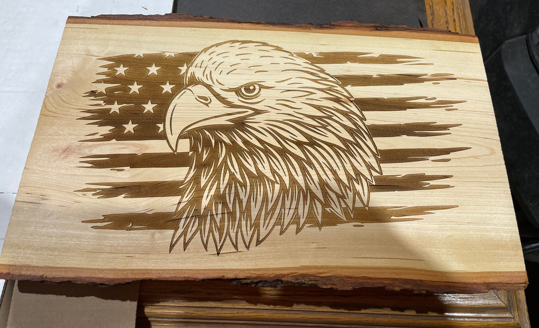 Lazer engraved wooden live edge board with your favorite design engraved