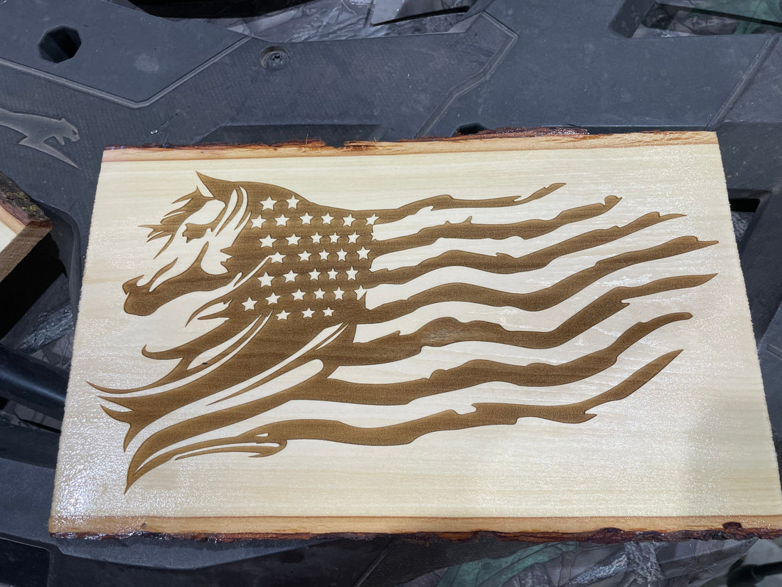 Lazer engraved wooden live edge board with your favorite design engraved